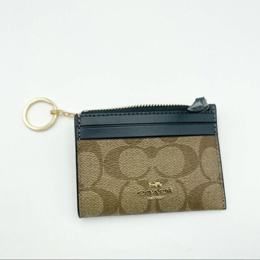 COACH Navy leather ID card key card holder NWT